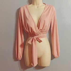 Rose pink wrap front bow crop top size small